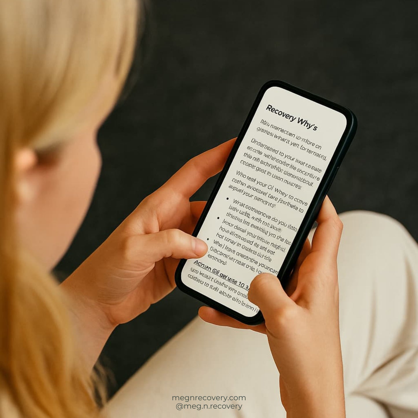 blonde girl scrolling and reading on phone